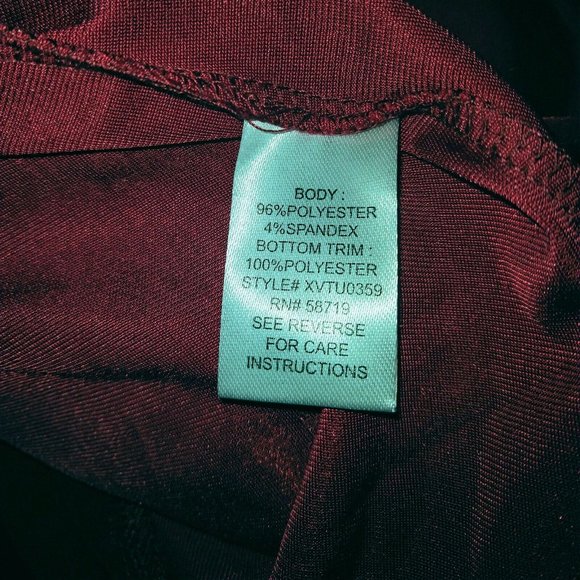 NY Collection Womens Top Size Medium Red Asymmetric Contrast Hem Bell Sleeve - Picture 6 of 7